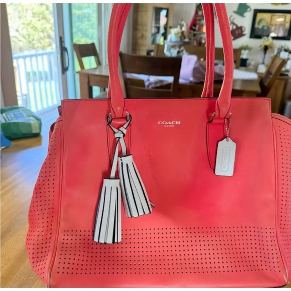 Coach Legacy Perforated Leather Candace Carryall Satchel Tassels Quiet Luxury
